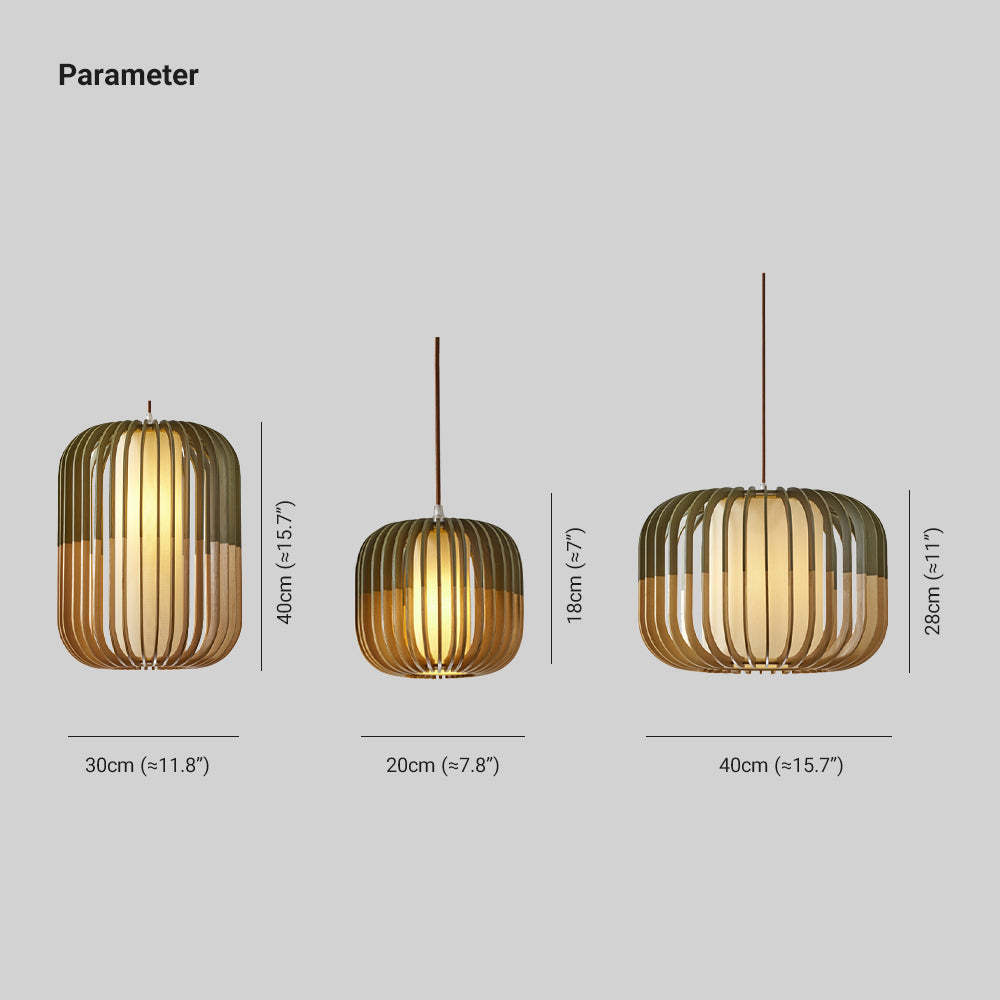 Muto Modern Birdcage Wood Pendant Light - Lamp Copper