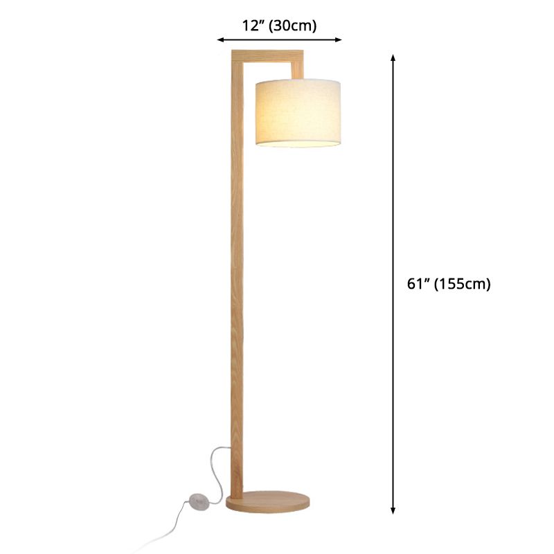 Ozawa Japanese Right Angle Arm Floor Lamp, Beige, Wood/Fabric - Lamp Copper