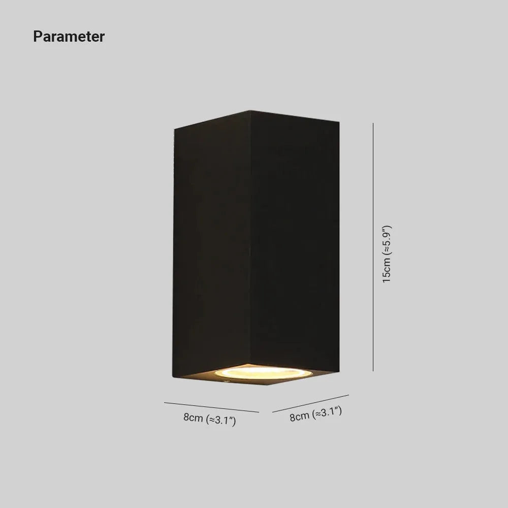 Tavon Minimalist Metal Square Outdoor Wall Lamp, Black - Lamp Copper