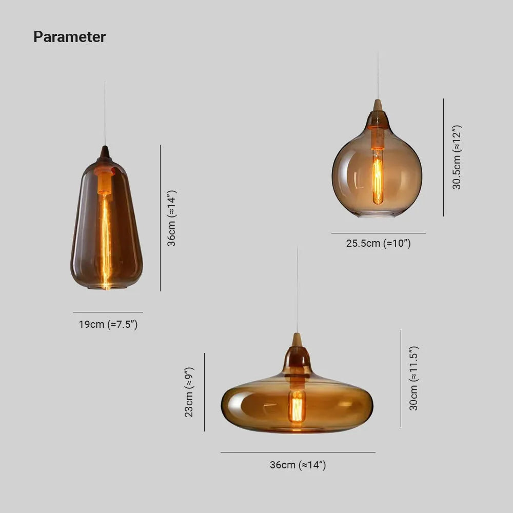 June Amber Glass Pendant Light - Lamp Copper