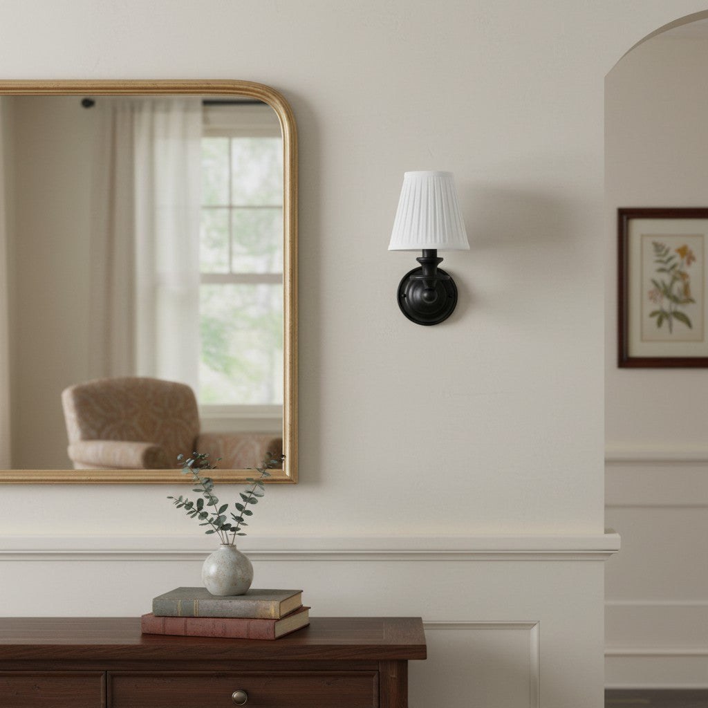 Elite White Fabric Wall Sconce Contemporary Bathrooms