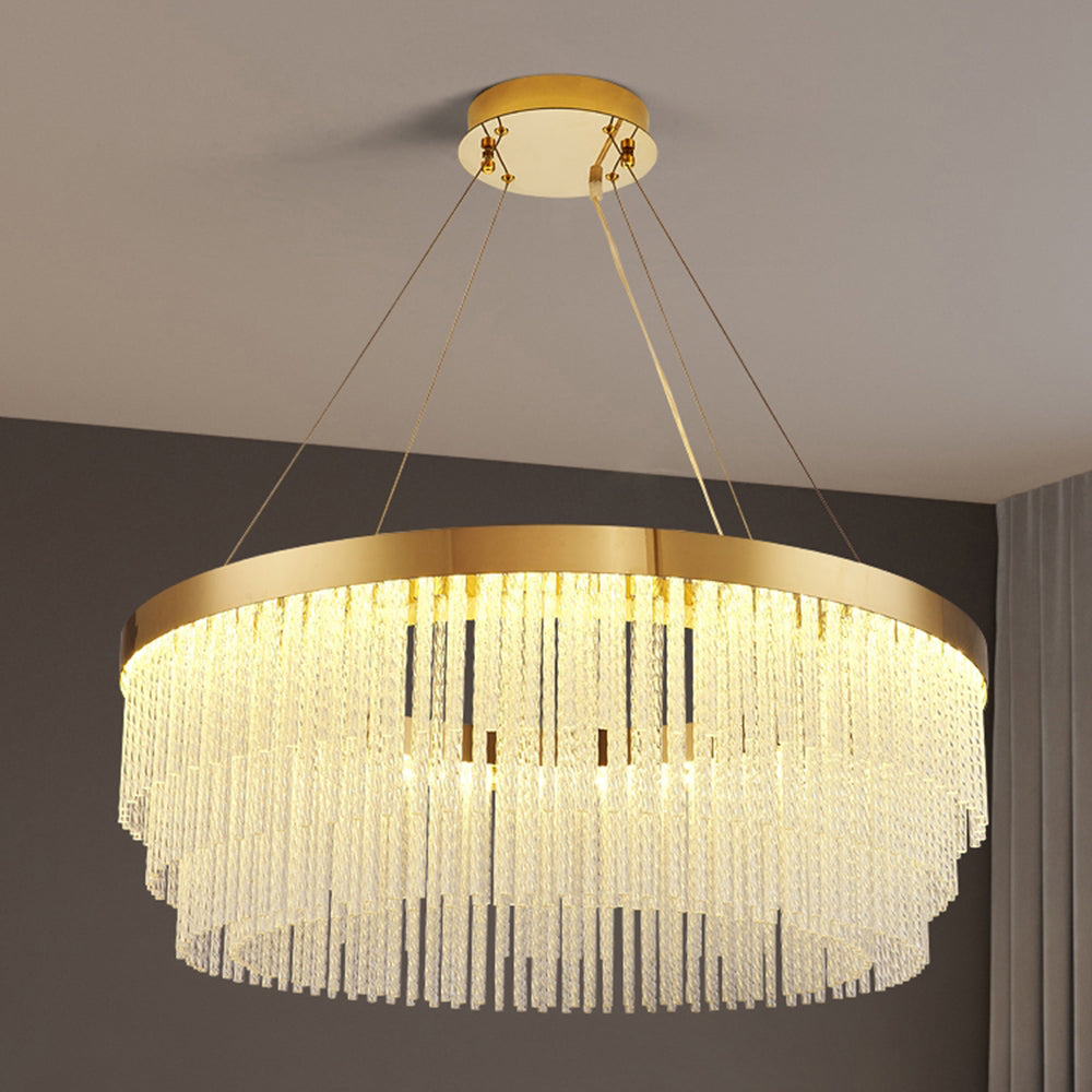 Kristy Modern Spiral Crystal Ring /Rectangle Chandelier, Gold - Lamp Copper