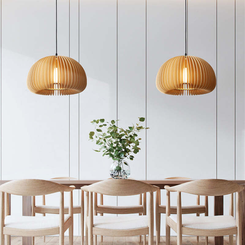 Muto Pumpkin Pendant Light, Wood - Lamp Copper
