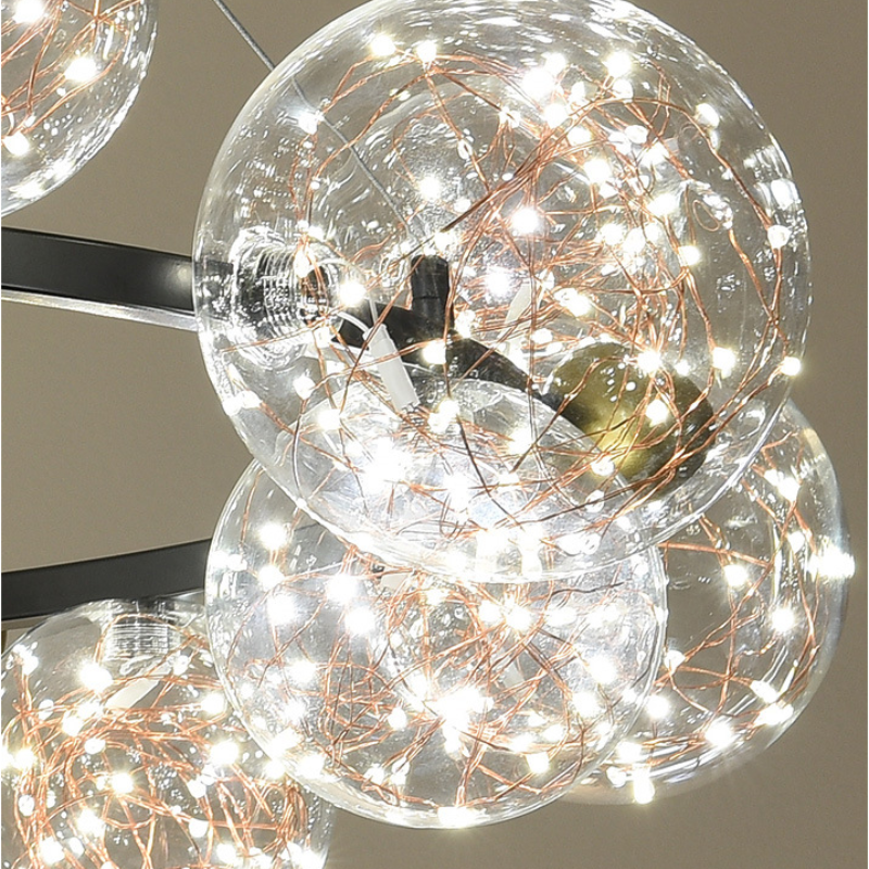 Valentina Art Deco Luminous Sphere Cluster Glass Pendant Light - Lamp Copper