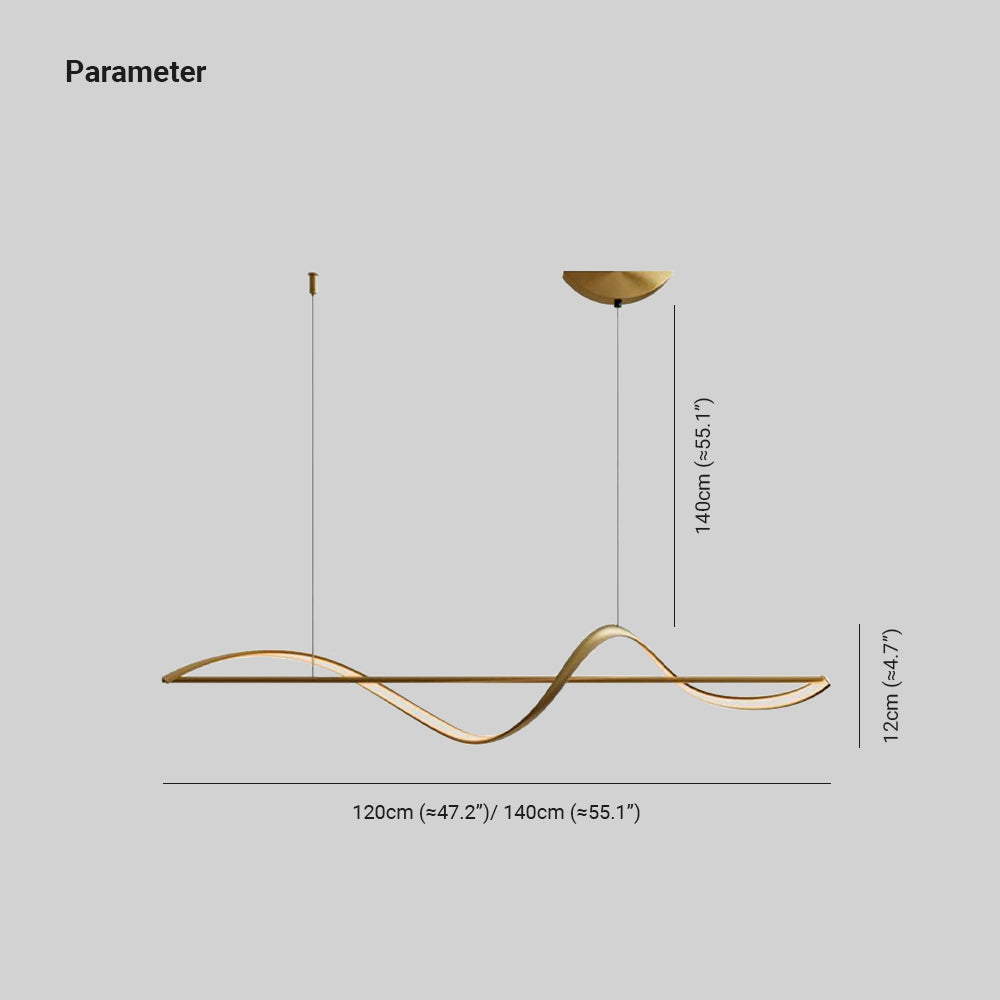 Zelin Pendant Light Wave Minimalist Designer, Metal, Brass/Black - Lamp Copper