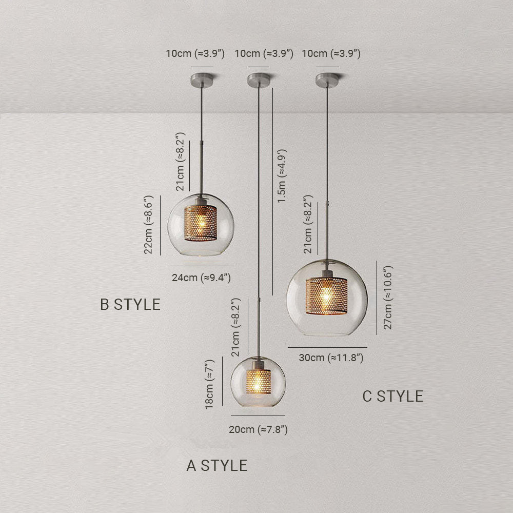 Hessa Contemporary Golden Pendant Light, Glass, Globe/Cylindric - Lamp Copper