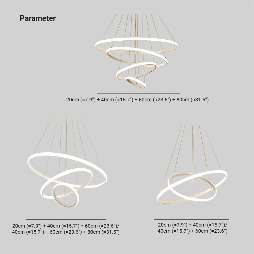 Zin Modern Ring Pendant Light, 2/3/4 Rings - Lamp Copper
