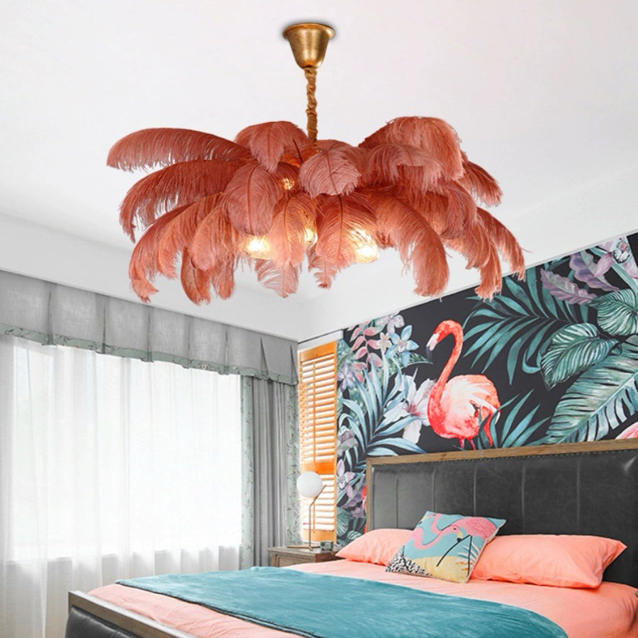 O'Moore Nordic Luxury Pendant Light, Brass/Feather - Lamp Copper