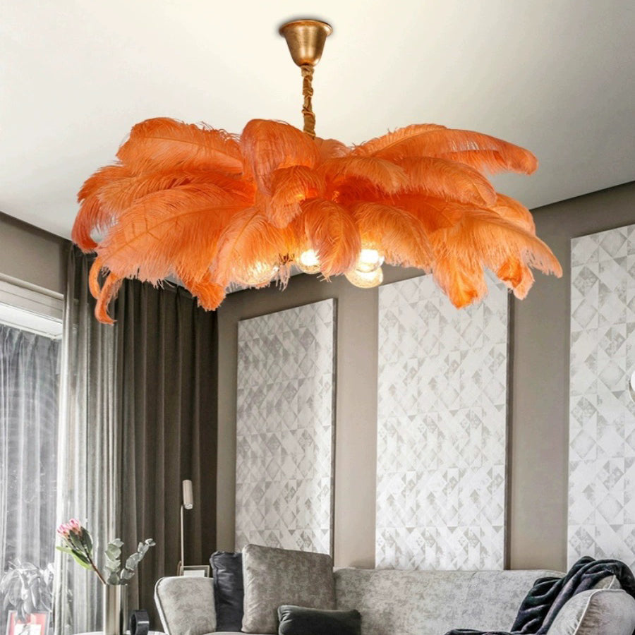 O'Moore Nordic Luxury Pendant Light, Brass/Feather - Lamp Copper