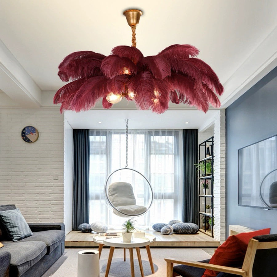 O'Moore Nordic Luxury Pendant Light, Brass/Feather - Lamp Copper