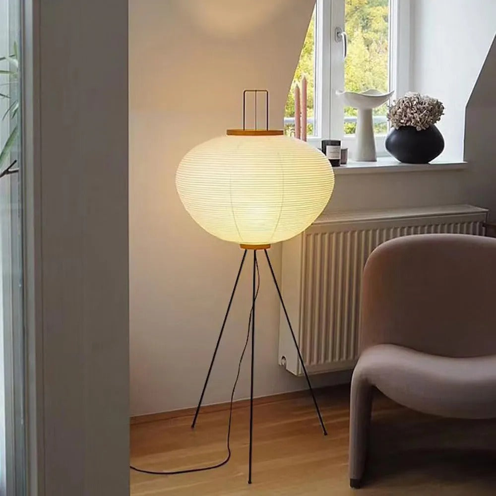 Renée Minimalist Tripod Lantern Paper Floor Lamp, White - Lamp Copper
