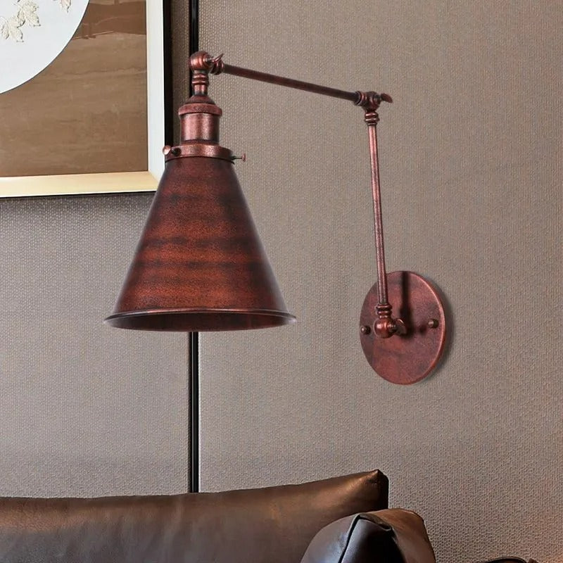 Zynar Vintage Adjustable Wall Lamp, Metal, Black/Rust, Living Room - Lamp Copper