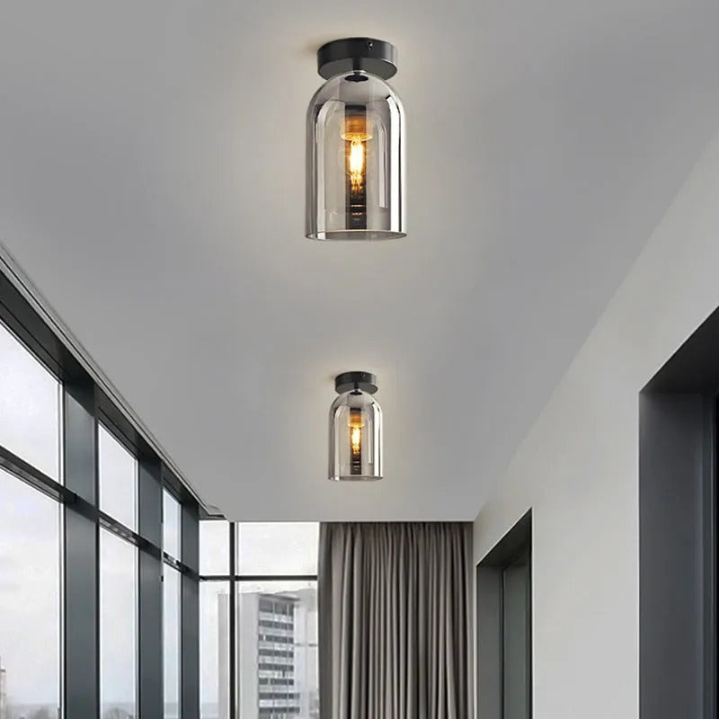 Valentina Modern Cylinder Semi-Flush Mount Clear Glass Ceiling Light, Cognac/Grey - Lamp Copper