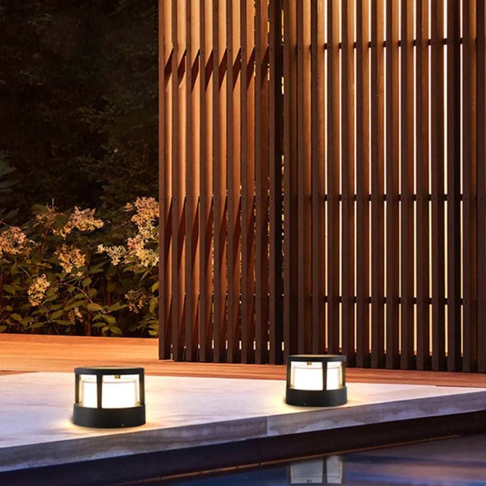 Zyra Modern Metal Cylindrical Outdoor Bollard Light, Black - Lamp Copper