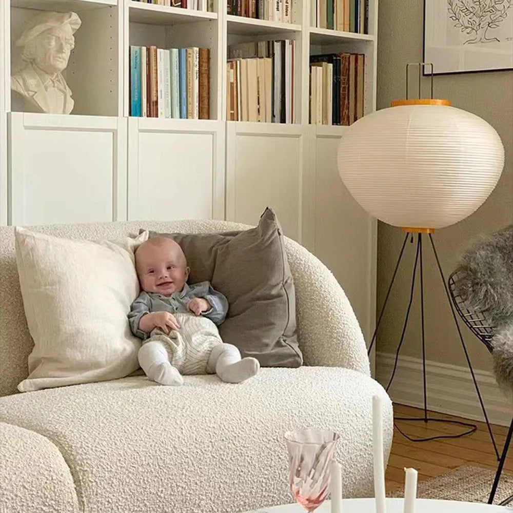 Renée Minimalist Tripod Lantern Paper Floor Lamp, White - Lamp Copper