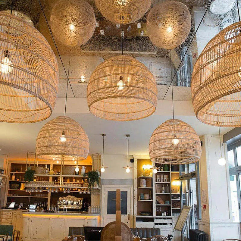 Lian Rattan Bamboo Lampshade Hand Knitted Pendant Light - Lamp Copper