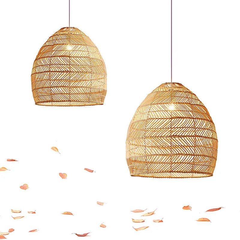 Lian Rattan Bamboo Lampshade Hand Knitted Pendant Light - Lamp Copper