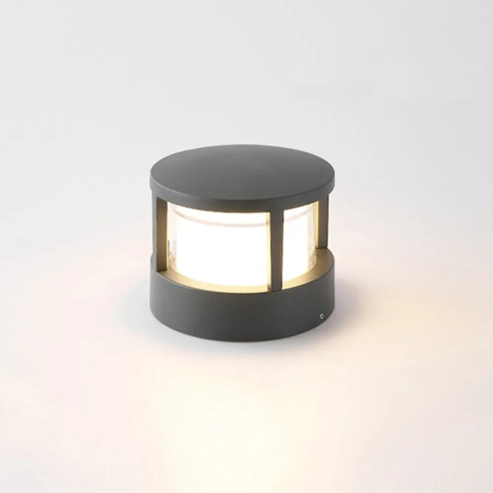 Zyra Modern Metal Cylindrical Outdoor Bollard Light, Black - Lamp Copper