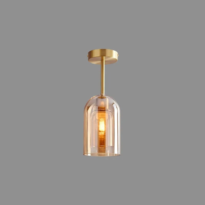 Valentina Modern Cylinder Semi-Flush Mount Clear Glass Ceiling Light, Cognac/Grey - Lamp Copper