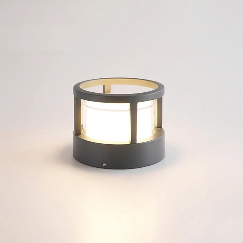 Zyra Modern Metal Cylindrical Outdoor Bollard Light, Black - Lamp Copper