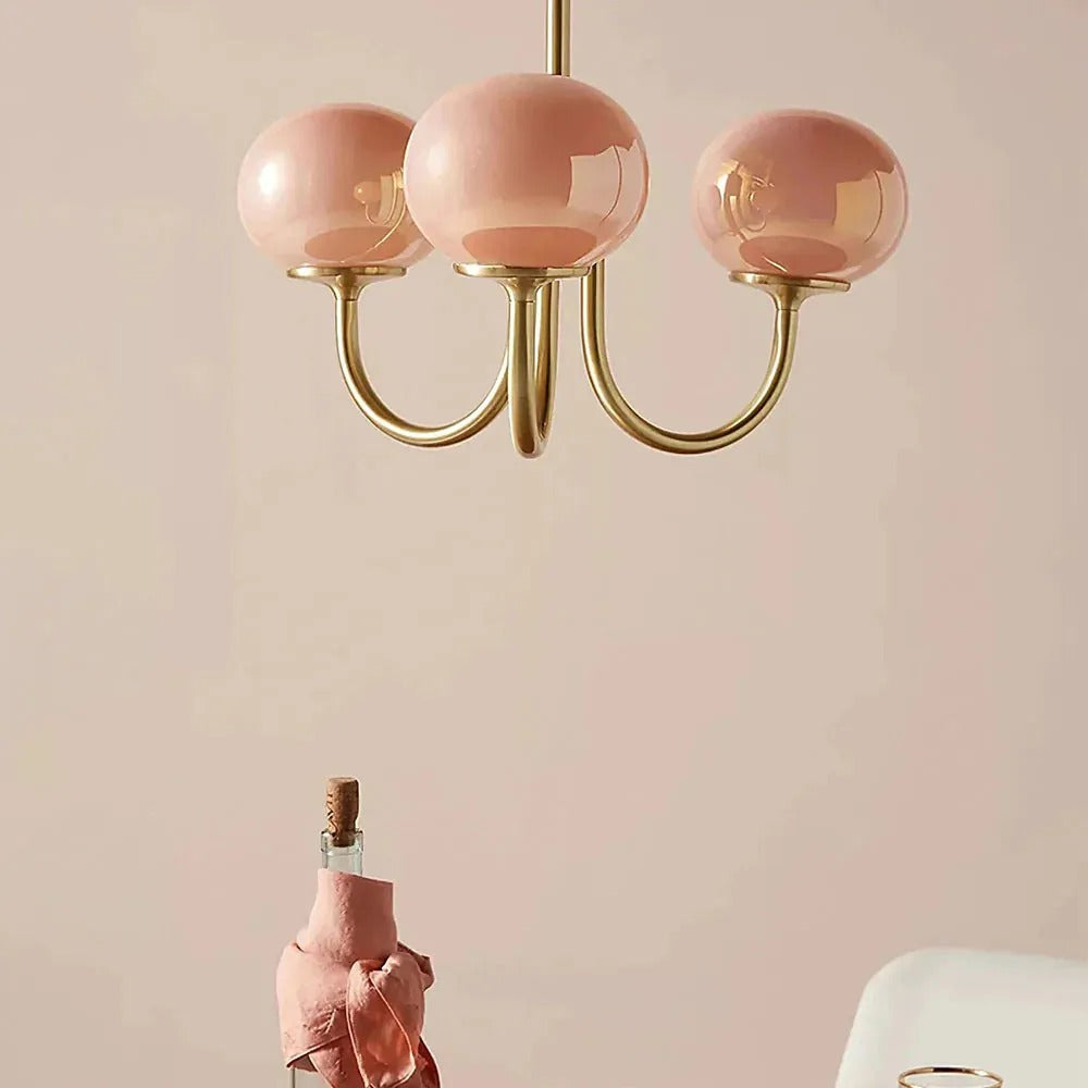 Valentina Retro Art Deco Globe Chandelier, White/Pink/Beige - Lamp Copper