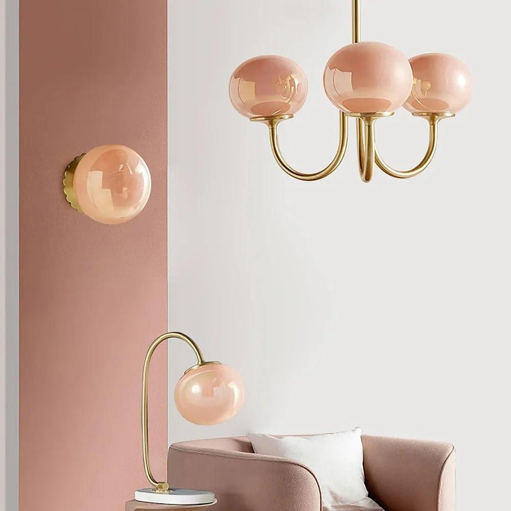 Valentina Retro Art Deco Globe Chandelier, White/Pink/Beige - Lamp Copper