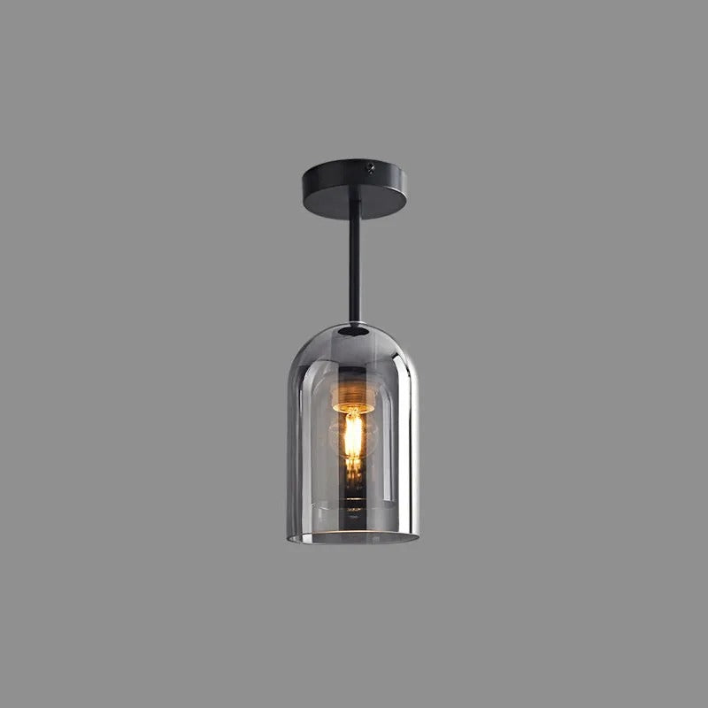 Valentina Modern Cylinder Semi-Flush Mount Clear Glass Ceiling Light, Cognac/Grey - Lamp Copper