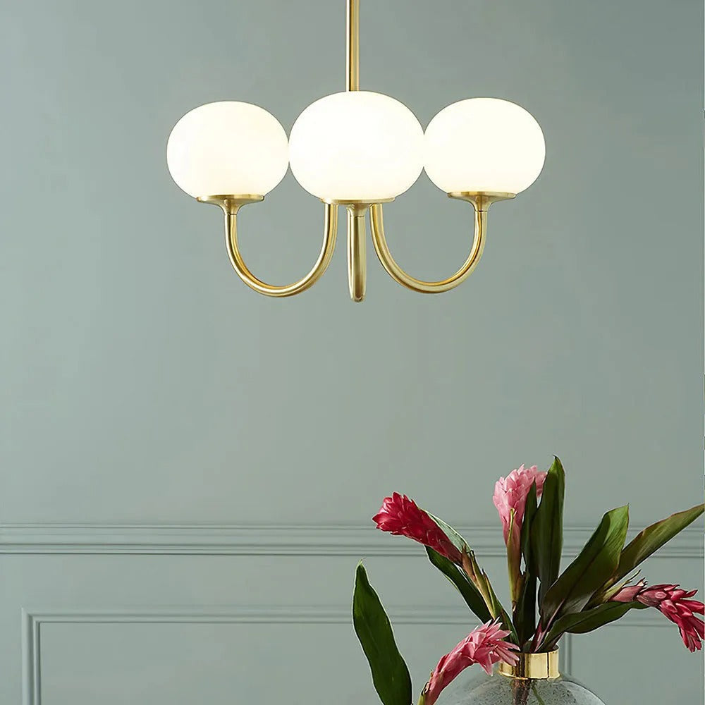 Valentina Retro Art Deco Globe Chandelier, White/Pink/Beige - Lamp Copper