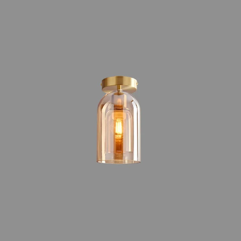 Valentina Modern Cylinder Semi-Flush Mount Clear Glass Ceiling Light, Cognac/Grey - Lamp Copper