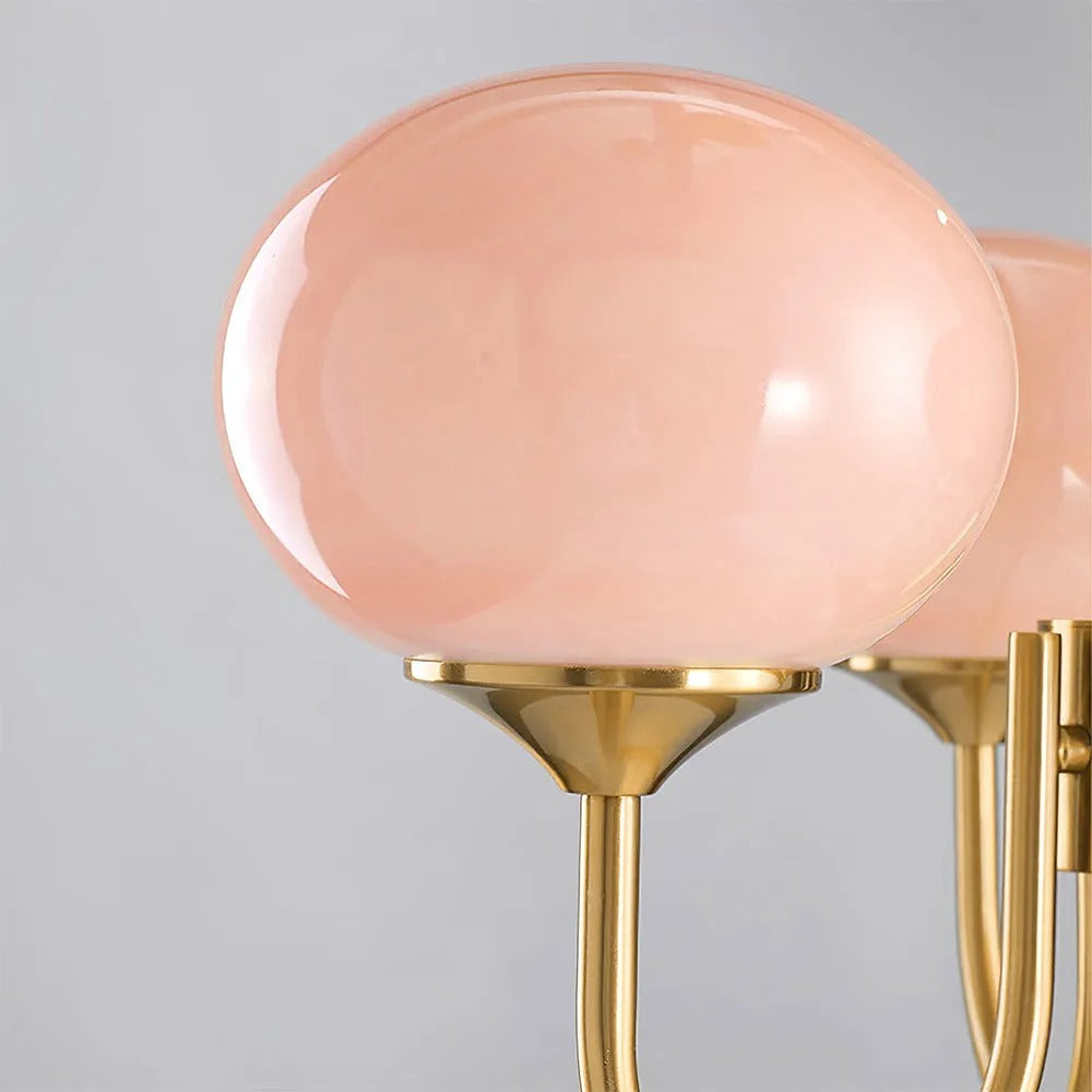 Valentina Retro Art Deco Globe Chandelier, White/Pink/Beige - Lamp Copper