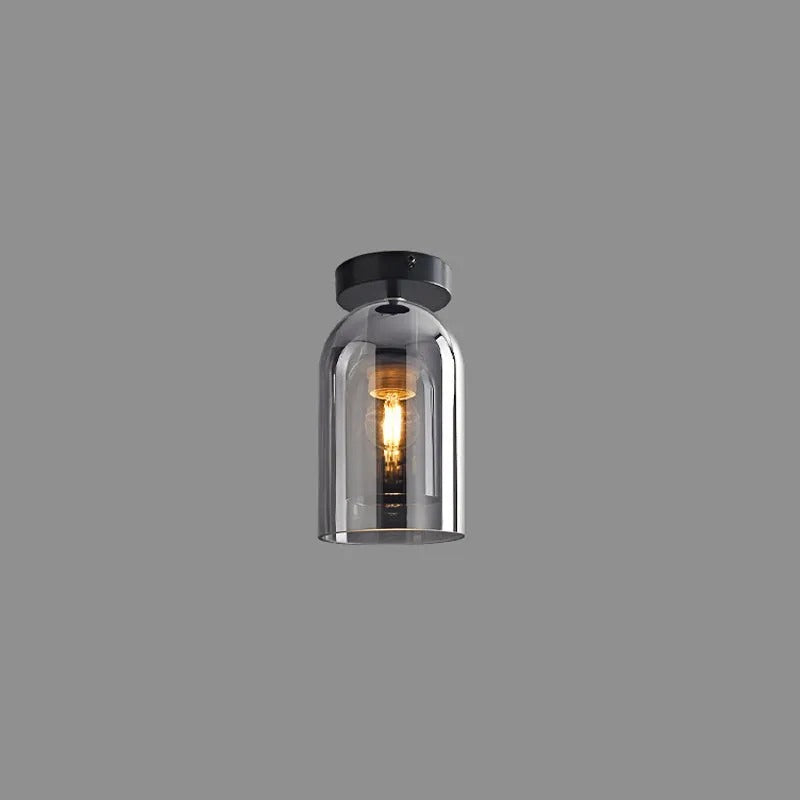 Valentina Modern Cylinder Semi-Flush Mount Clear Glass Ceiling Light, Cognac/Grey - Lamp Copper