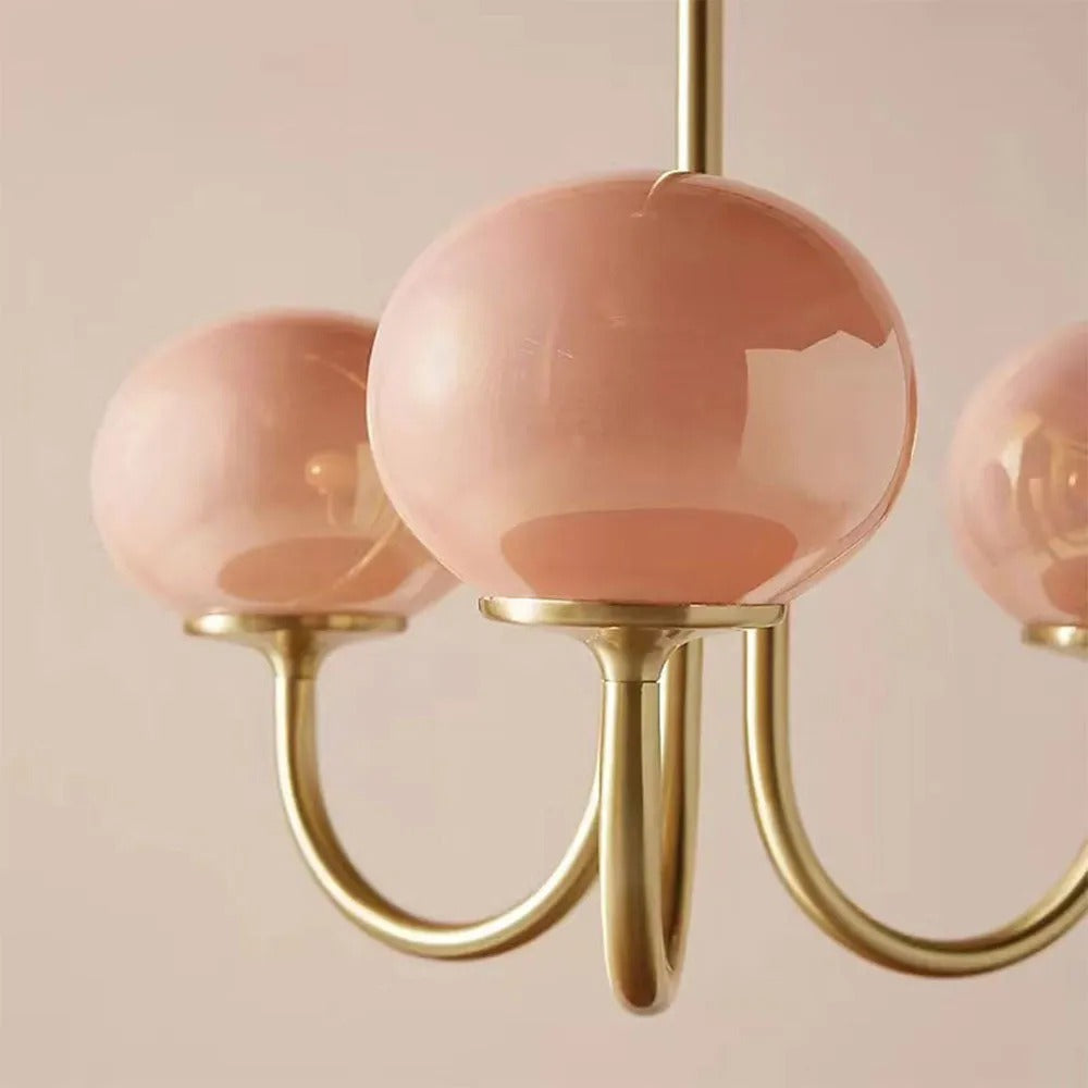 Valentina Retro Art Deco Globe Chandelier, White/Pink/Beige - Lamp Copper
