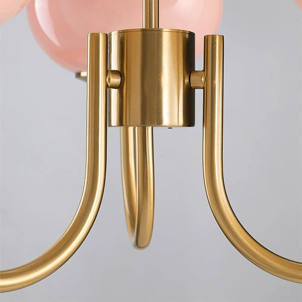 Valentina Retro Art Deco Globe Chandelier, White/Pink/Beige - Lamp Copper
