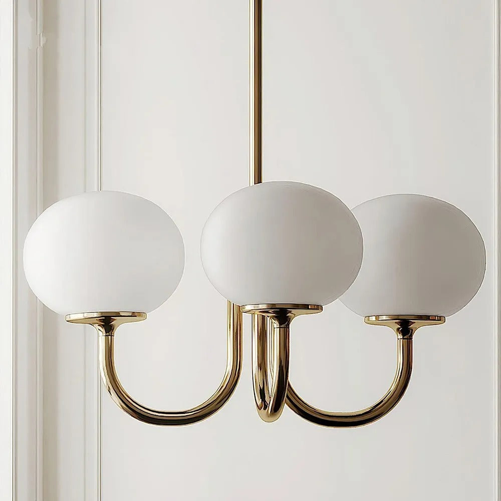 Valentina Retro Art Deco Globe Chandelier, White/Pink/Beige - Lamp Copper