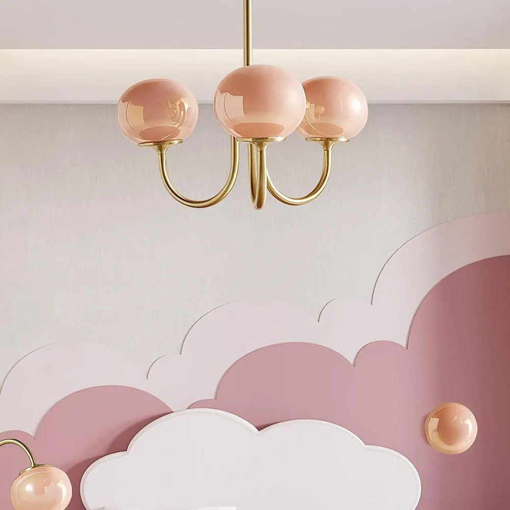 Valentina Retro Art Deco Globe Chandelier, White/Pink/Beige - Lamp Copper