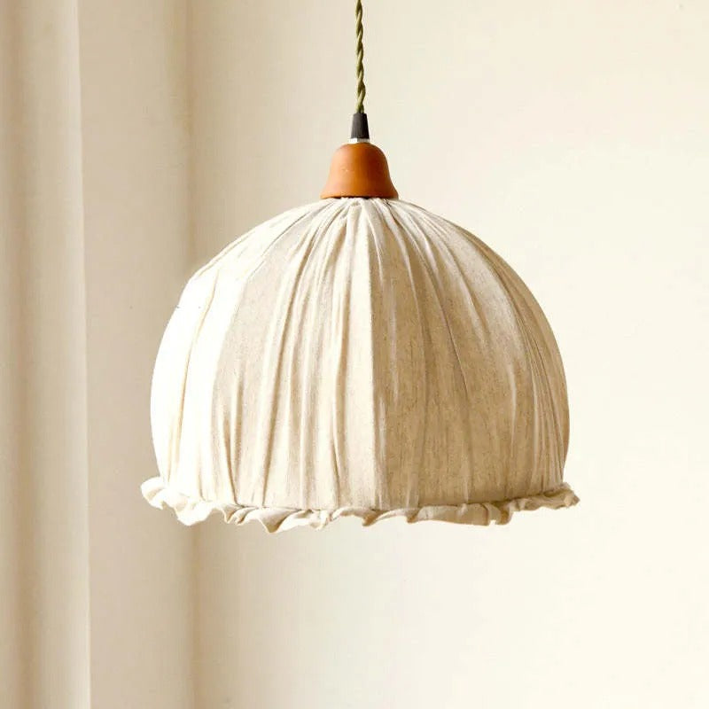 Haloa Vintage Pendant Light Beige, Fabric - Lamp Copper