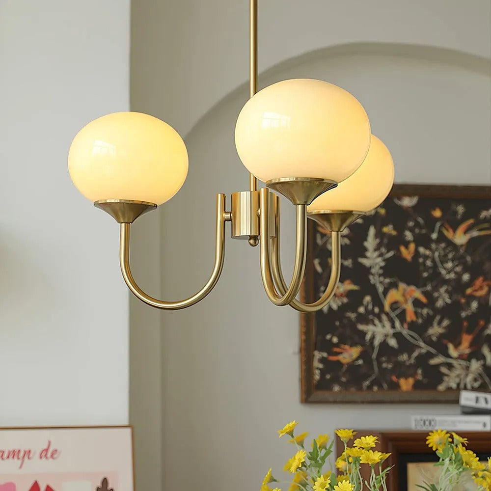 Valentina Retro Art Deco Globe Chandelier, White/Pink/Beige - Lamp Copper