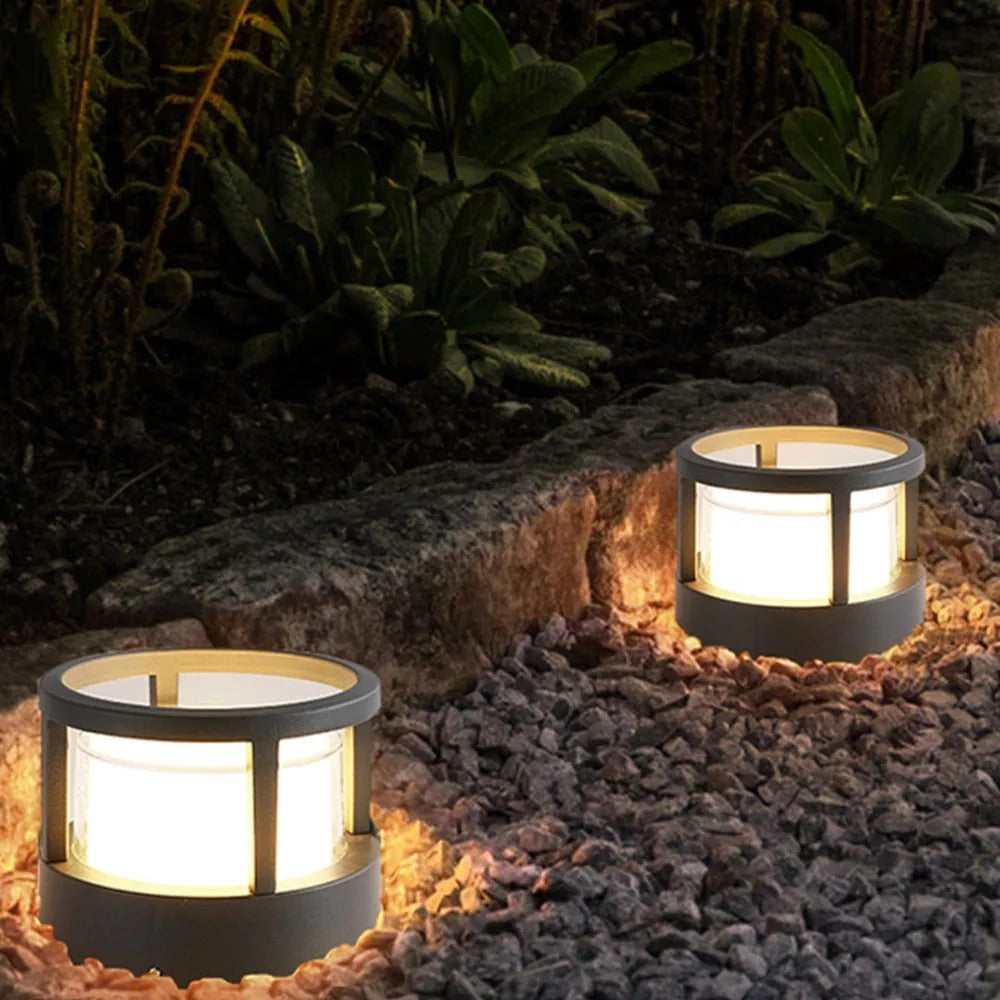 Zyra Modern Metal Cylindrical Outdoor Bollard Light, Black - Lamp Copper