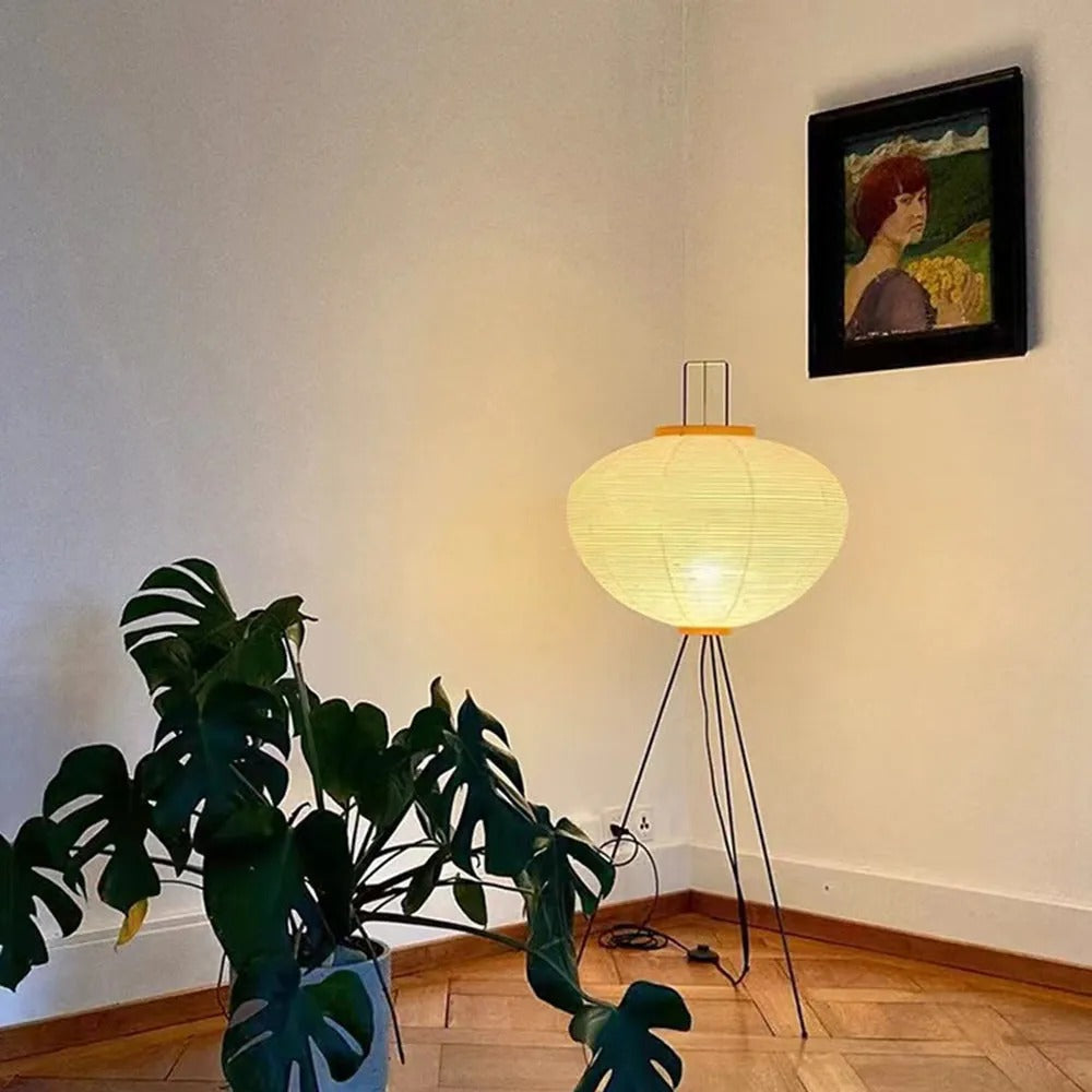 Renée Minimalist Tripod Lantern Paper Floor Lamp, White - Lamp Copper