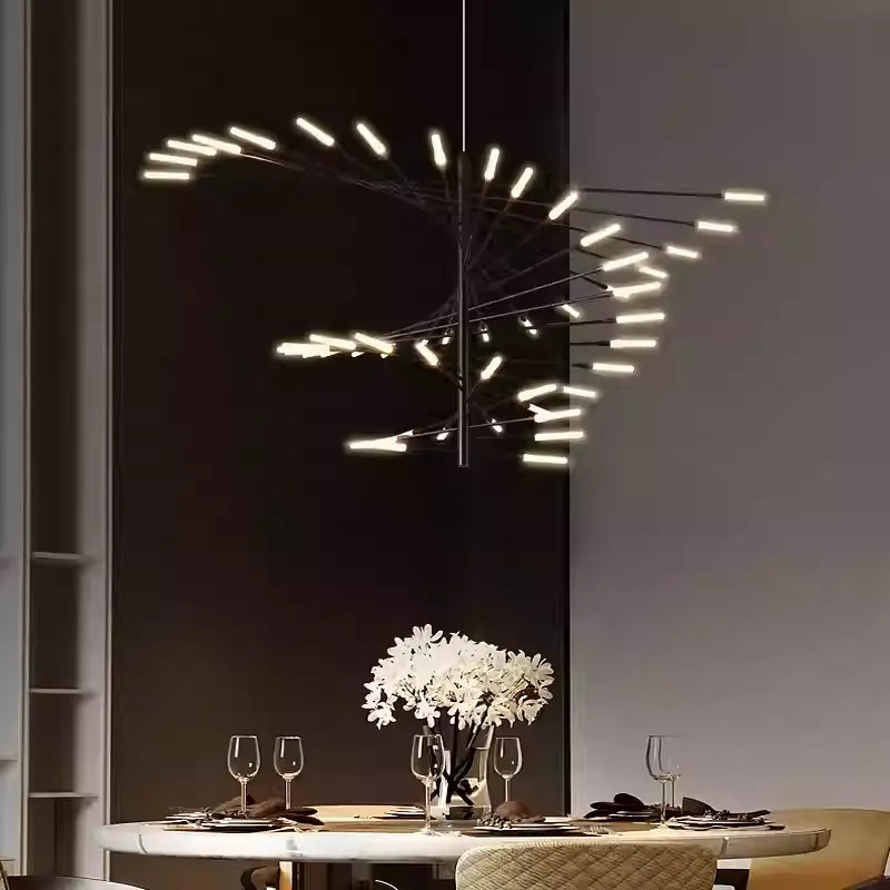 Arisha Modern Chandelier Rotating Fireworks, Black/Gold, Living Room/Art Gallery