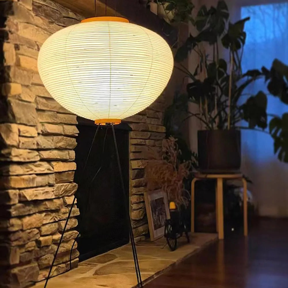 Renée Minimalist Tripod Lantern Paper Floor Lamp, White - Lamp Copper