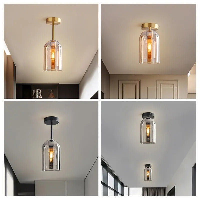 Valentina Modern Cylinder Semi-Flush Mount Clear Glass Ceiling Light, Cognac/Grey - Lamp Copper