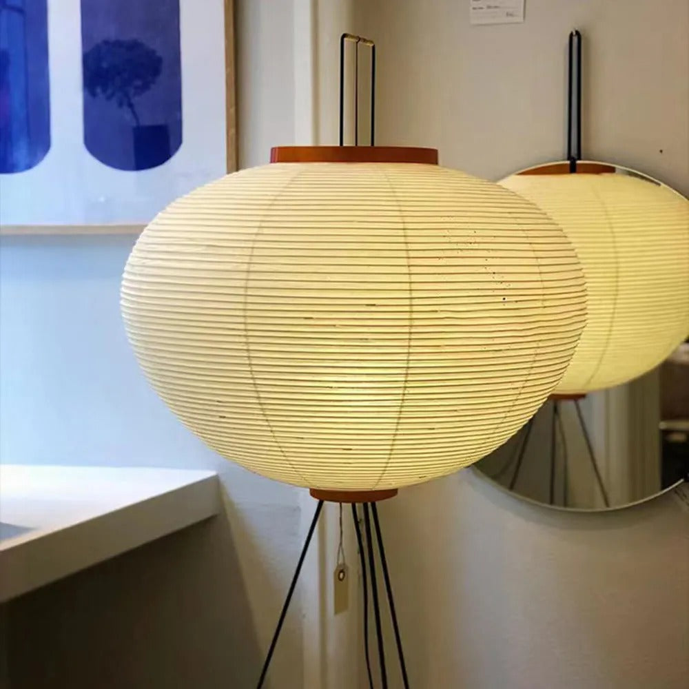 Renée Minimalist Tripod Lantern Paper Floor Lamp, White - Lamp Copper