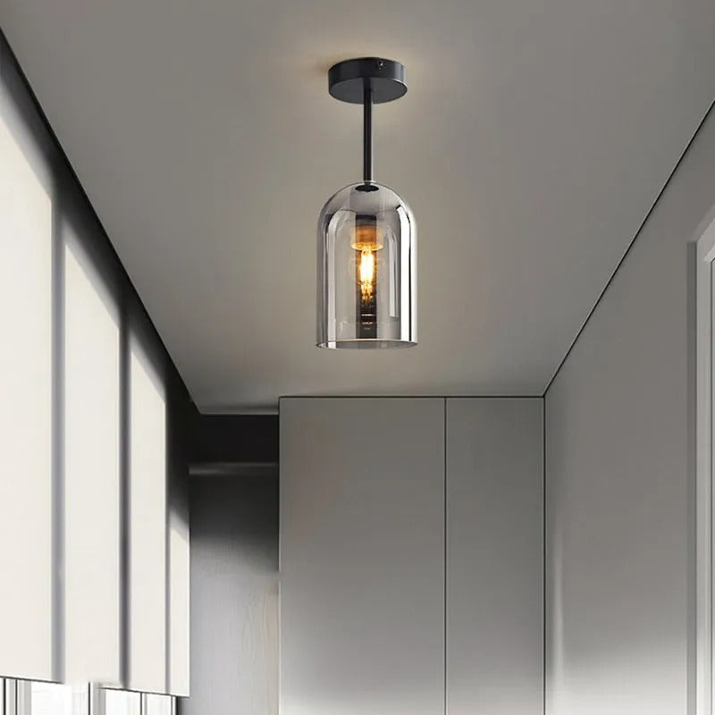 Valentina Modern Cylinder Semi-Flush Mount Clear Glass Ceiling Light, Cognac/Grey - Lamp Copper