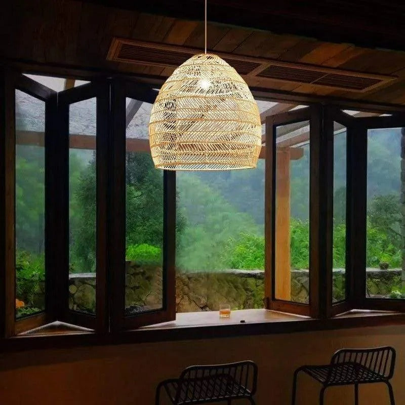 Lian Rattan Bamboo Lampshade Hand Knitted Pendant Light - Lamp Copper