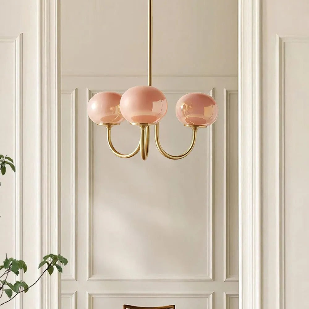 Valentina Retro Art Deco Globe Chandelier, White/Pink/Beige - Lamp Copper