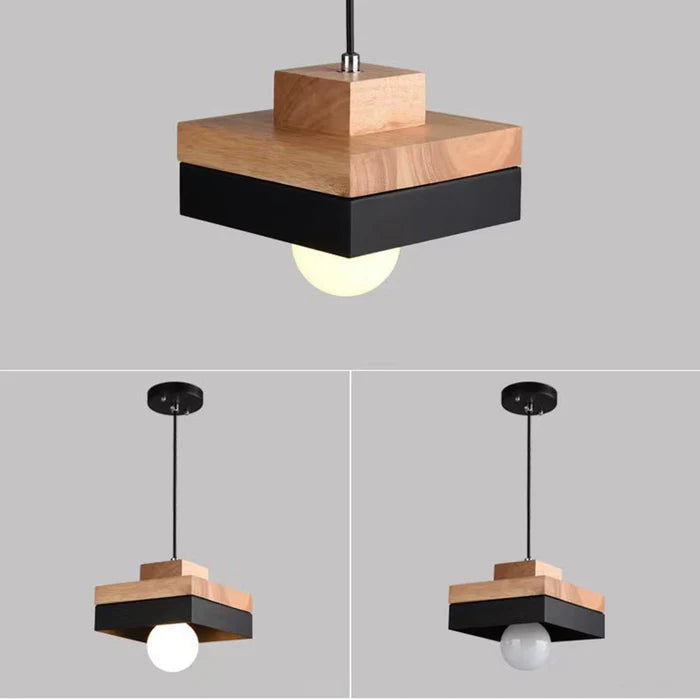 Aria Minimalist Black & White Wood Geometric Pendant Light - Lamp Copper