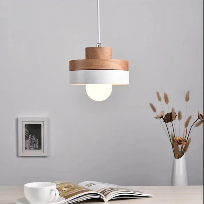 Aria Minimalist Black & White Wood Geometric Pendant Light - Lamp Copper