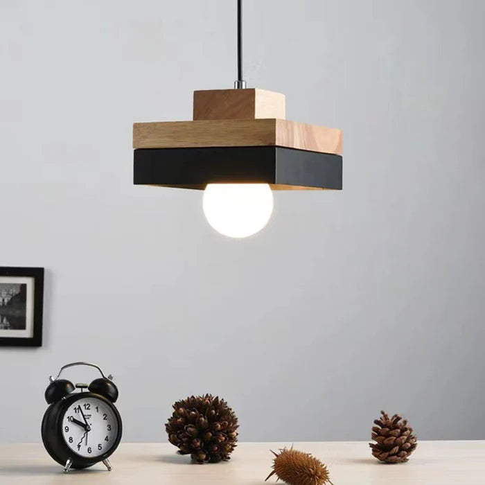Aria Minimalist Black & White Wood Geometric Pendant Light - Lamp Copper