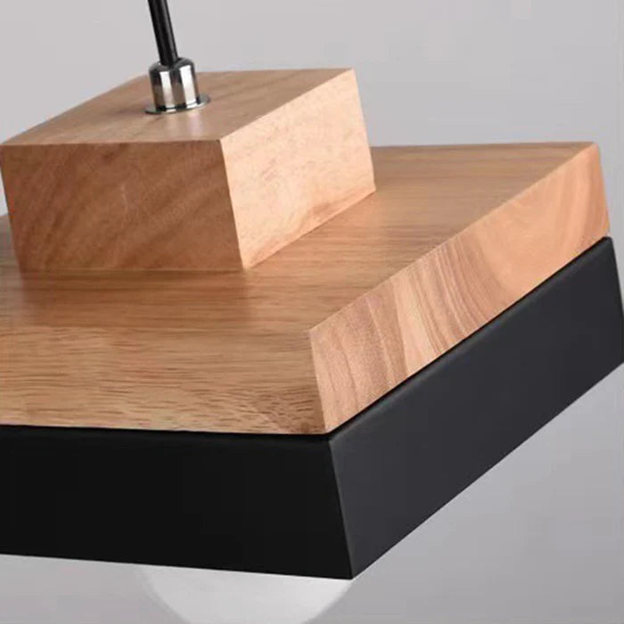 Aria Minimalist Black & White Wood Geometric Pendant Light - Lamp Copper